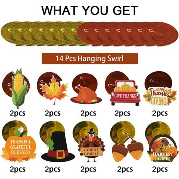 34 Pcs Fall Thanksgiving Hanging Swirls Ceiling Decor - Fall Maple Acorn Pumpkin - Picture 7 of 7